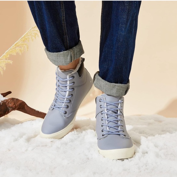 Mens Snow Boots Winter Warm PU Leather Sneakers Fashion Ankle Booties - Picture 7 of 8